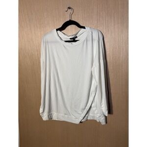 Kal Rieman White Bamboo Cotton Asymmetrical Hem Long Sleeve Top Small Made USA
